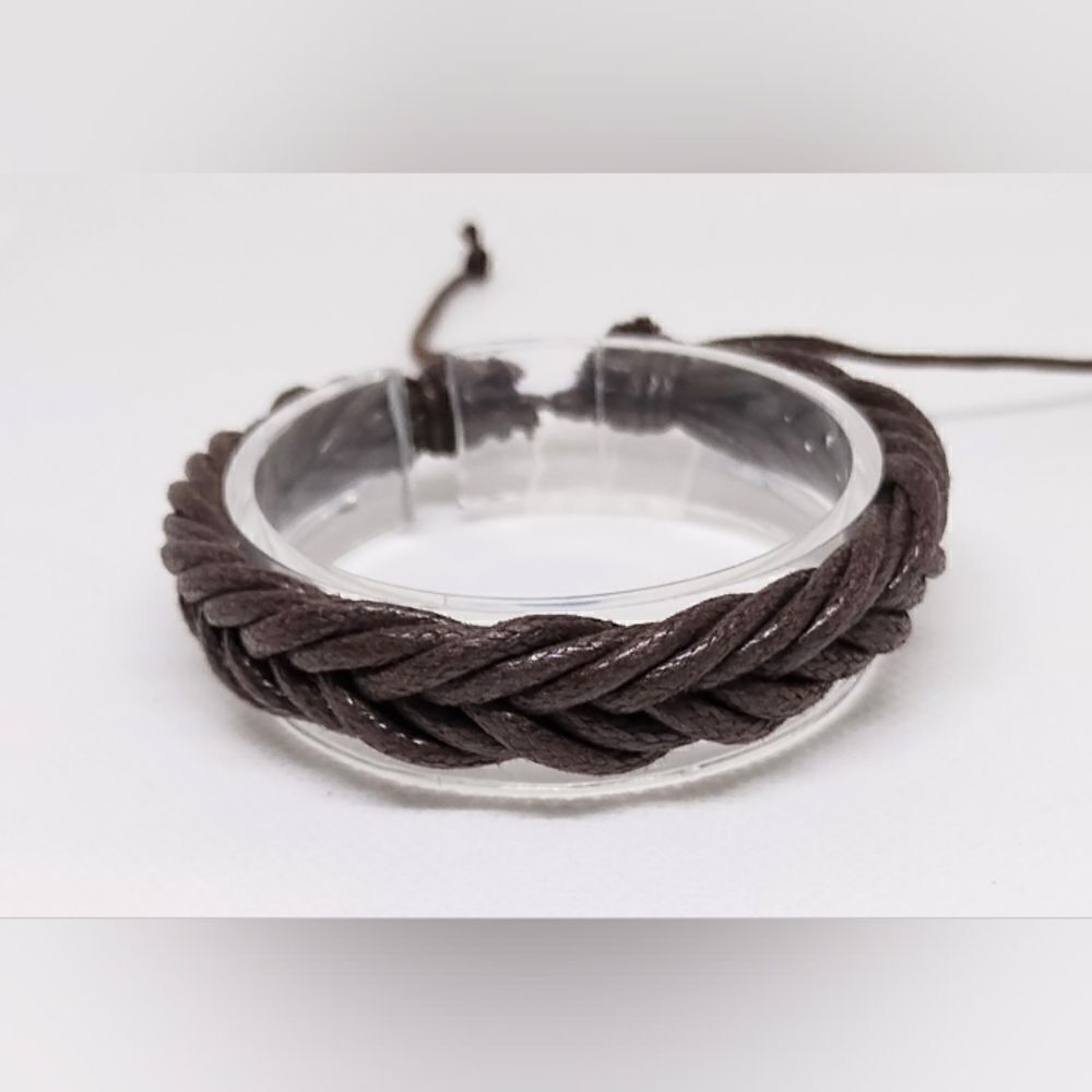 Men's bracelet leather braided brown new e12